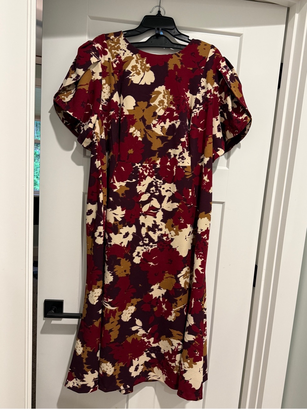 Calvin Klein Burgundy, Cream & Mustard Floral Midi Dress